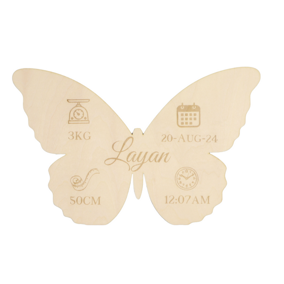 Personalized Birth Stat Butterfly Wooden Sign