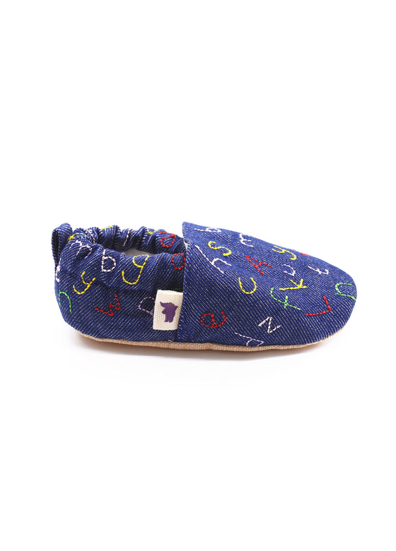 Non-Slip Moccasins - Denim Alphabet