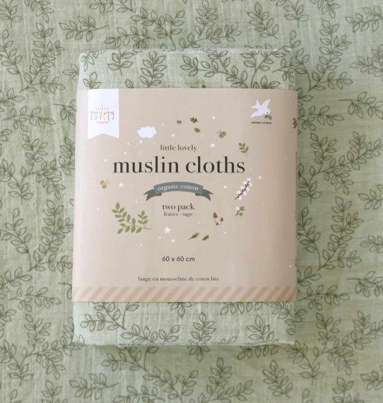 Muslin Cloth 2 Pack - Leaves Sage - My Little Thieves