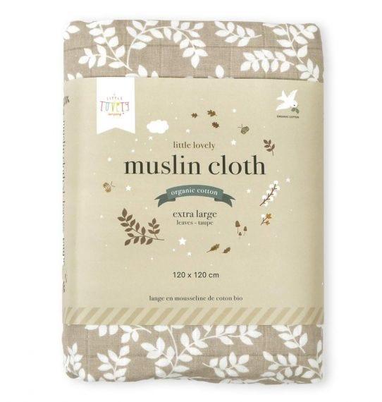 Muslin Cloth XL Leaves - Taupe - My Little Thieves