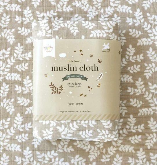 Muslin Cloth XL Leaves - Taupe - My Little Thieves