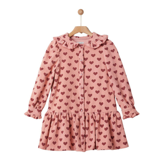 Pink Hearts All Over Shirt Collar Cordurory Dress - My Little Thieves