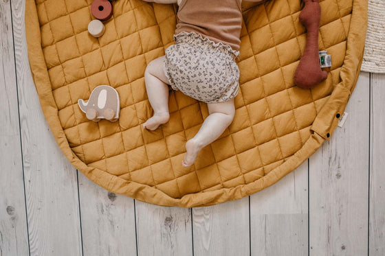 Organic Soft Baby Play Mat and Storage Bag  – Mustard Chai Tea