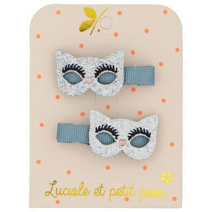 Cat Mask Hair Clip - Silver Glitter (Pair) - My Little Thieves
