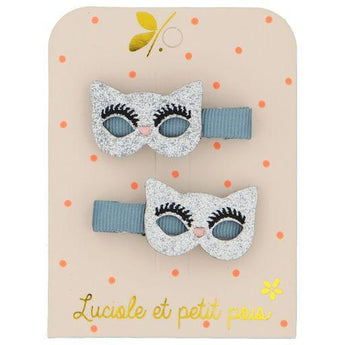 Cat Mask Hair Clip - Silver Glitter (Pair) - My Little Thieves