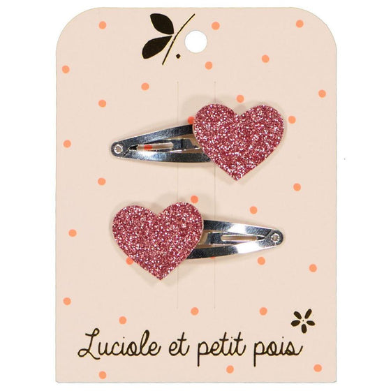 Heart Hair Clips - Raspbrerry Glitter (Pair) - My Little Thieves