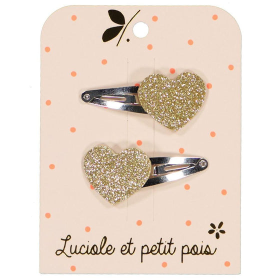 Hearts Hair Clips - Gold Glitter (Pair) - My Little Thieves