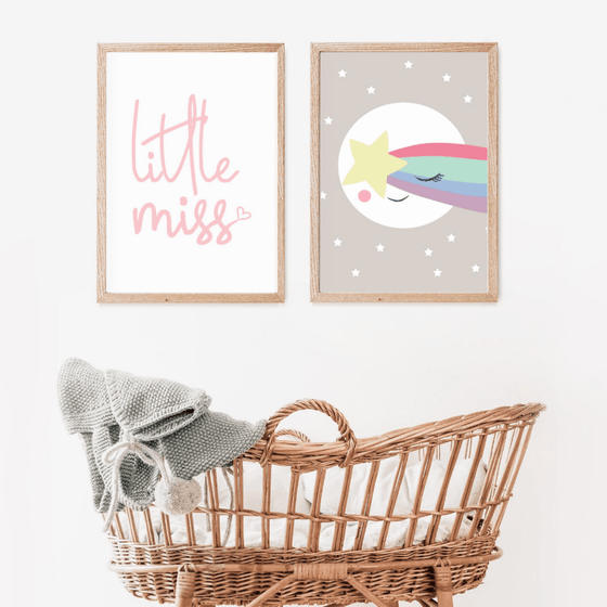 Set of 2 - Little Miss & Sleepy Moon Star Wall Art Prints - My Little Thieves